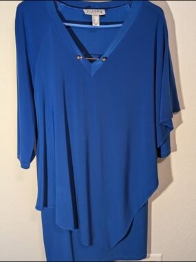 Joseph Ribkoff Cobalt Blue V-Neck Tunic with Gold Accent
